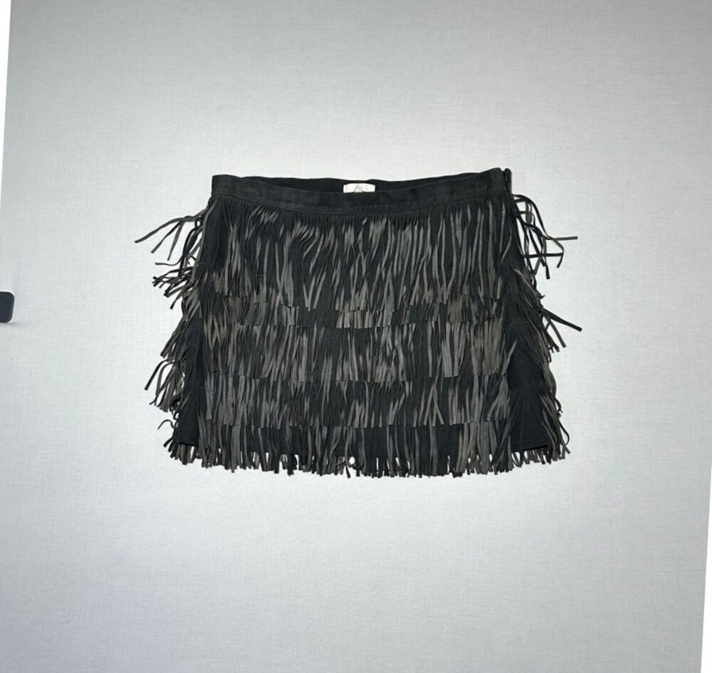 Boho Joie Black Leather Fringe Mini Skirt Suede Western S